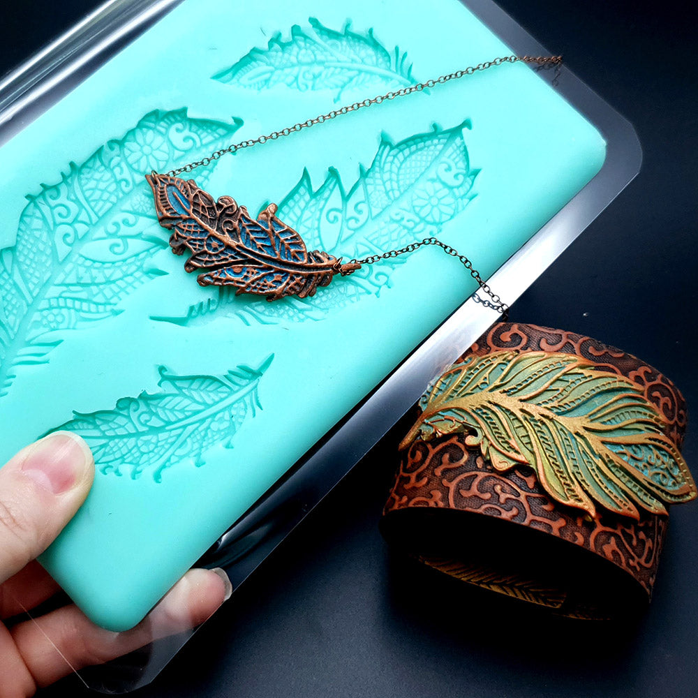 Feather silicone mold for polymer clay