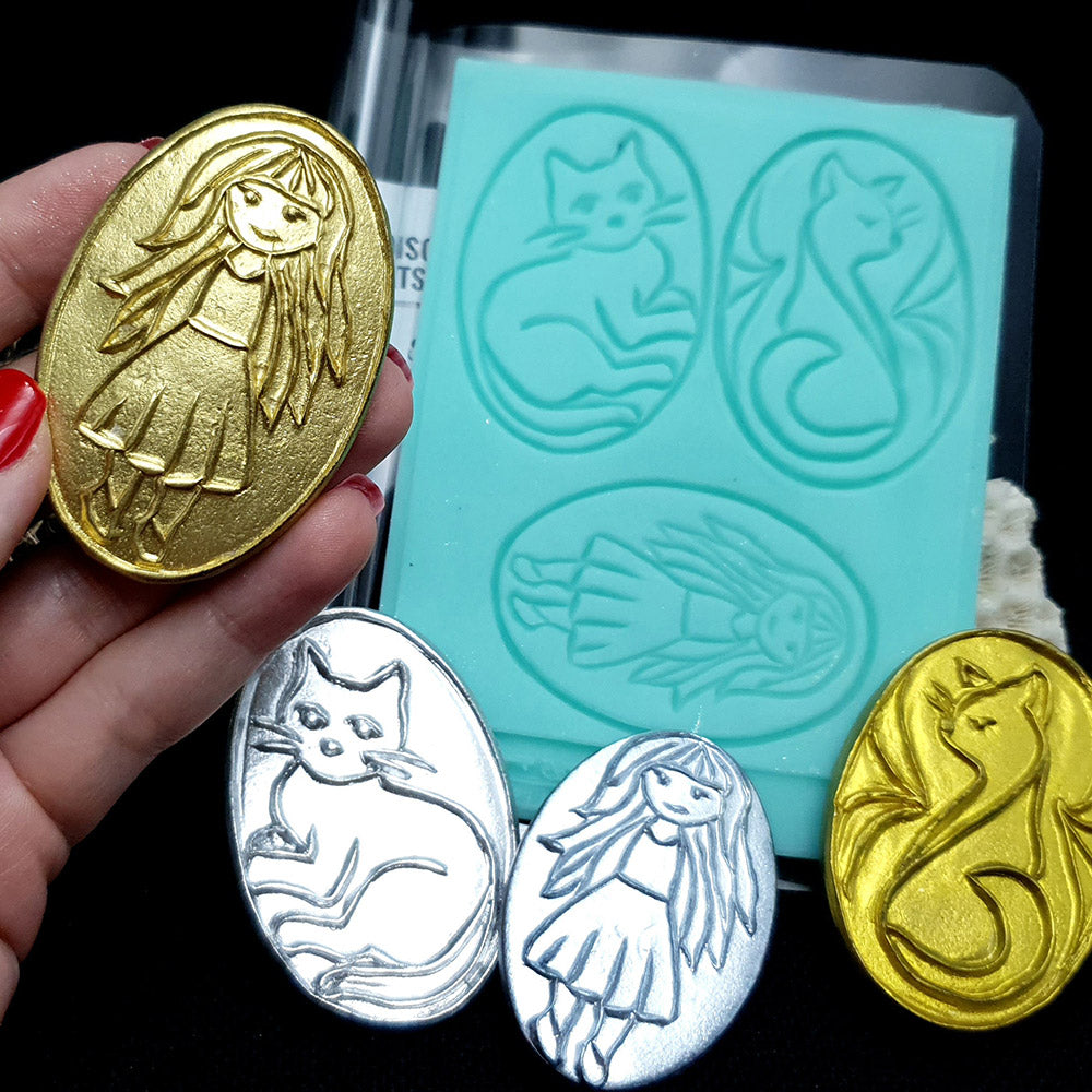 Cats and a Girl - Cloisonné Enamel