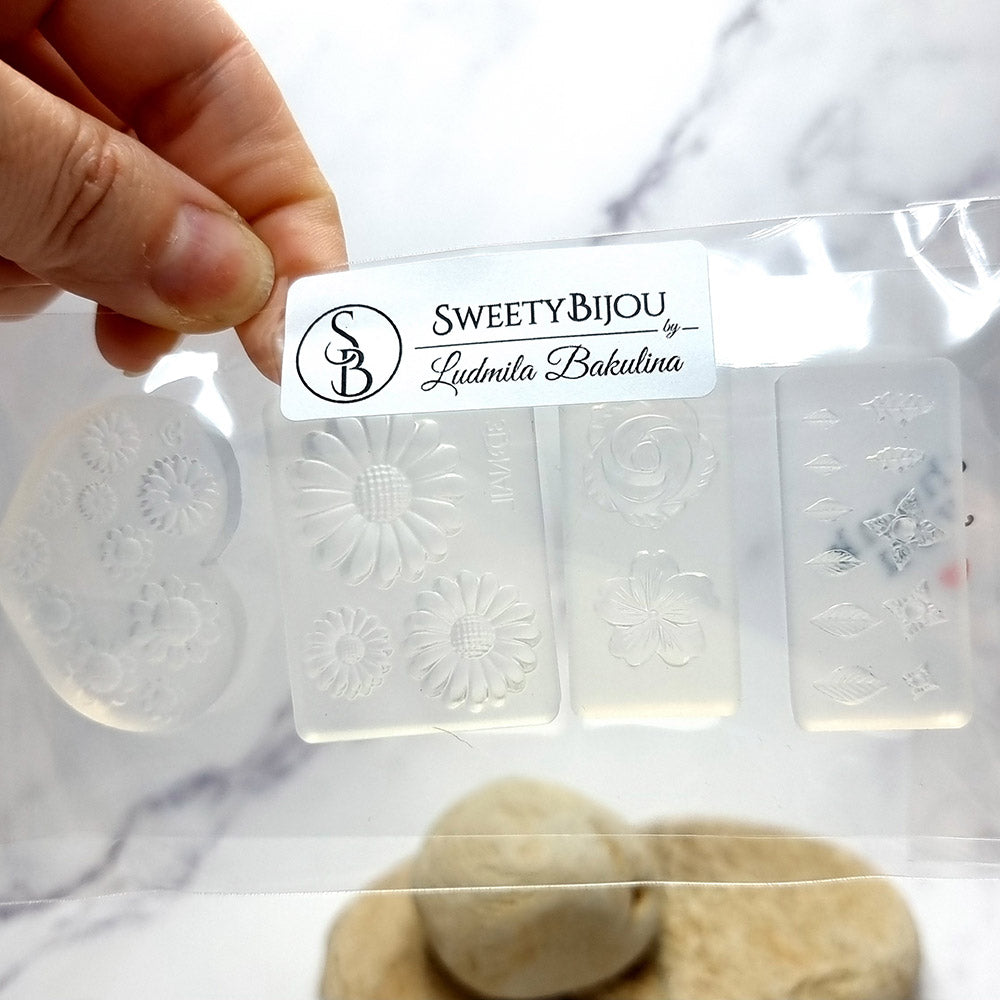 Flowers and Leafs silicone mold for polymer clay