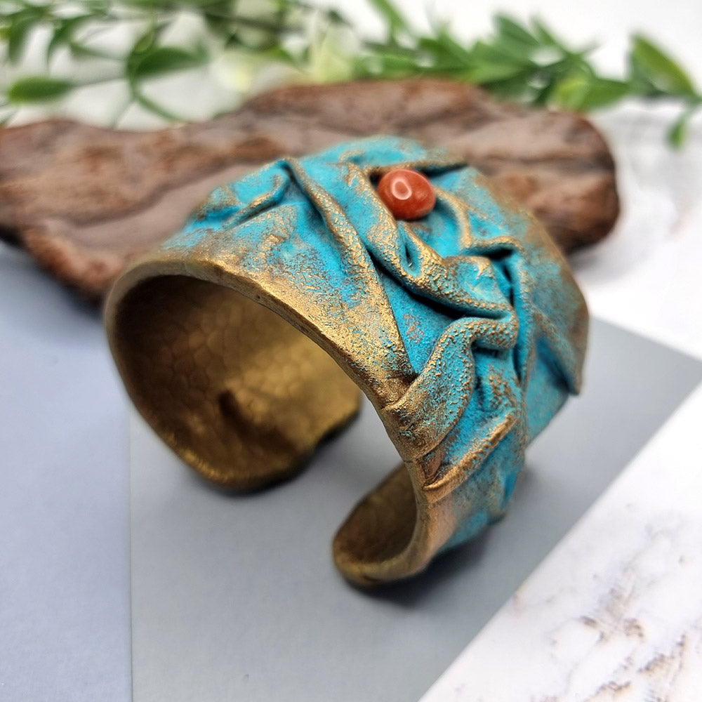 Golden Blue polymer clay bracelet in turquoise blue and gold by SweetyBijou