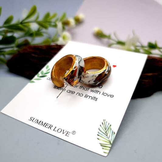 Huggie Earrings - Marble and Gold - Small