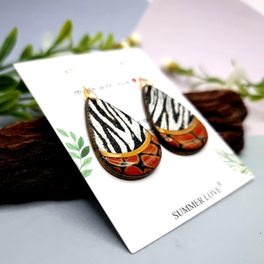 Zebra Drop Earrings with Red Accent