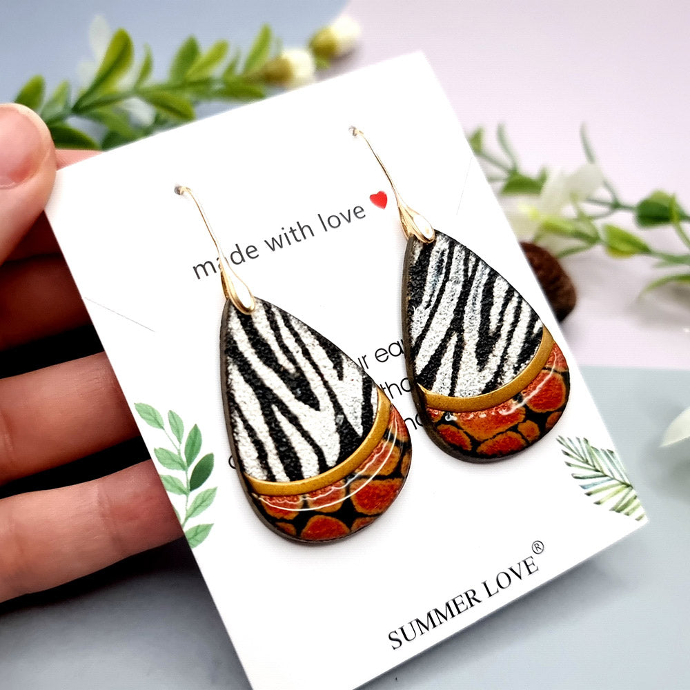 Zebra Drop Earrings with Red Accent