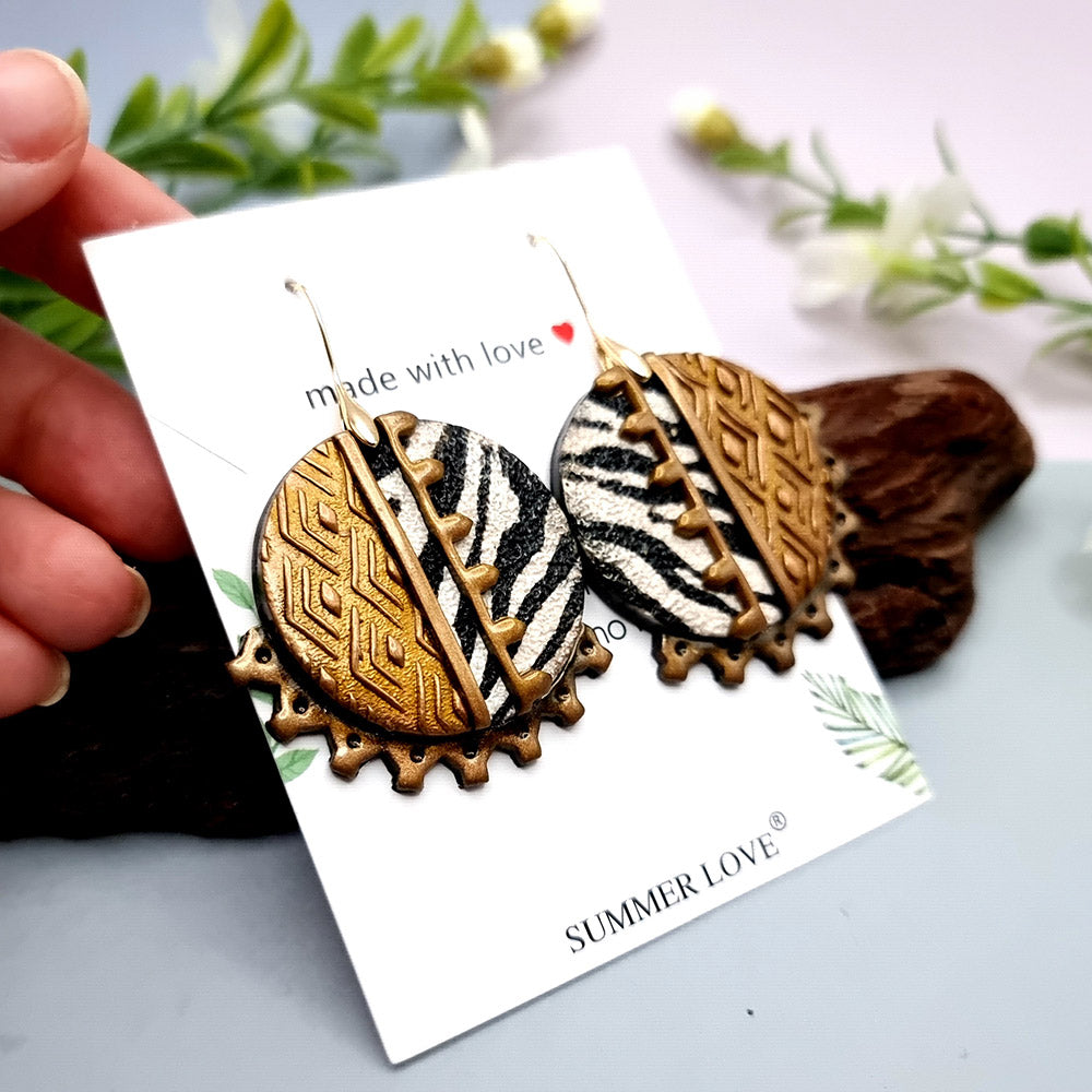 Round Outstanding Earrings with Zebra Print