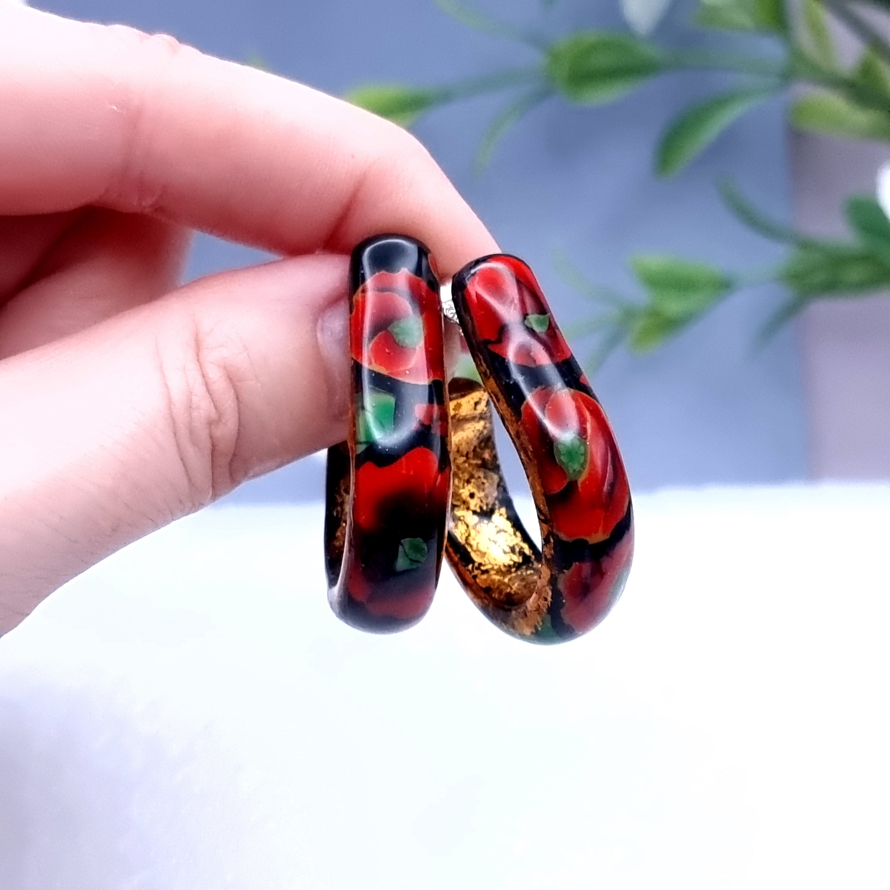 Poppy Flowers Huggie Earrings