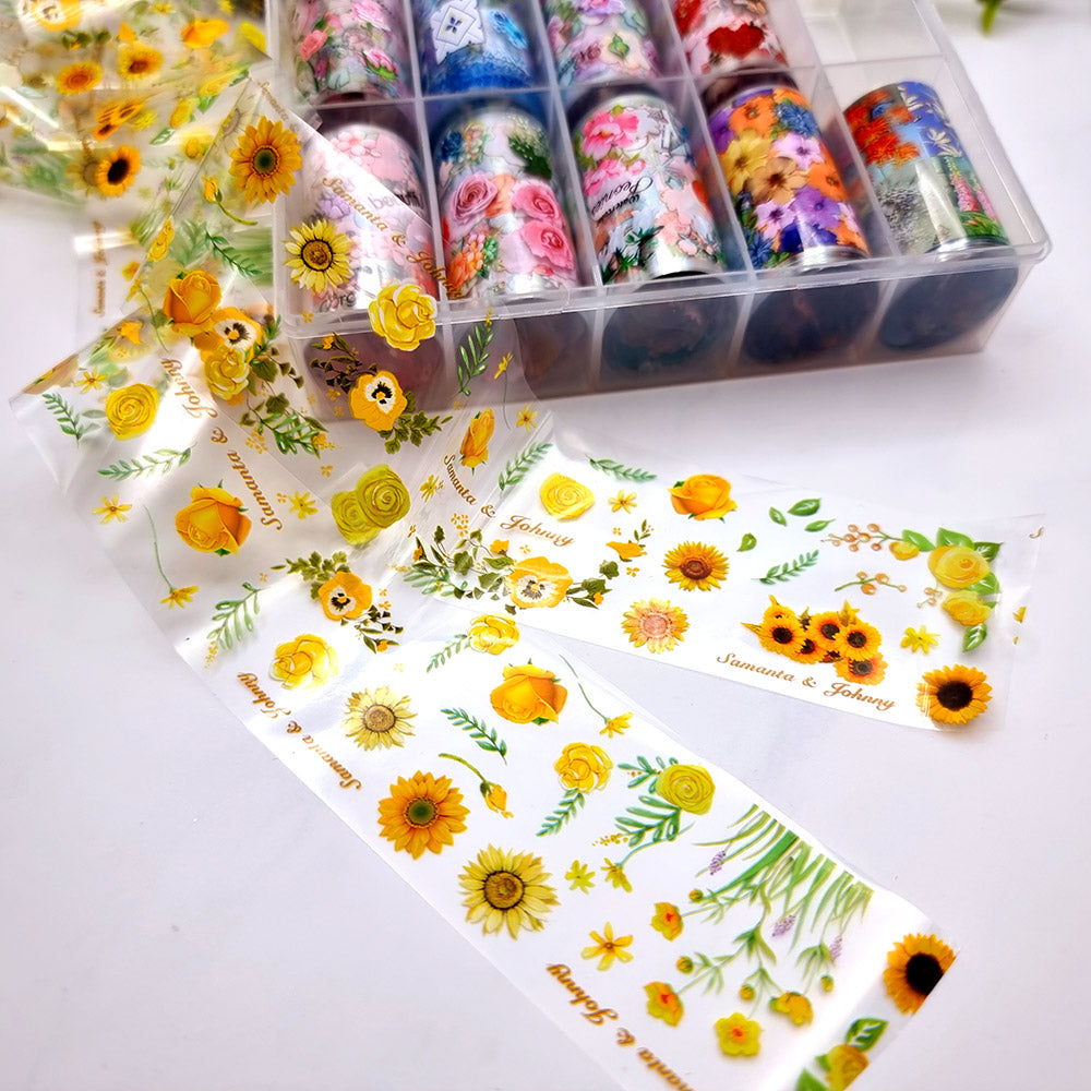 SweetyBijou Colorful Flowers transfer foils for polymer clay
