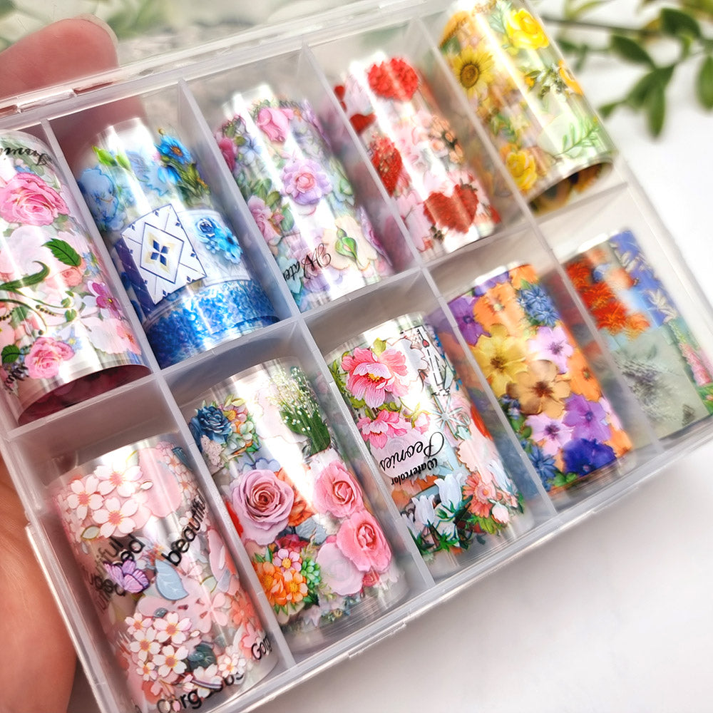 SweetyBijou Colorful Flowers transfer foils for polymer clay