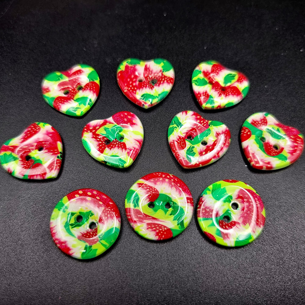 Strawberry Button polymer clay earrings in red, green and white by SweetyBijou