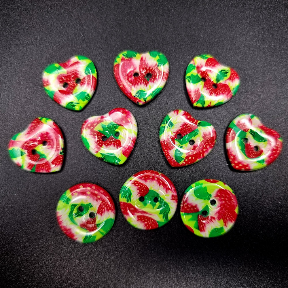 Strawberry Button polymer clay earrings in red, green and white by SweetyBijou