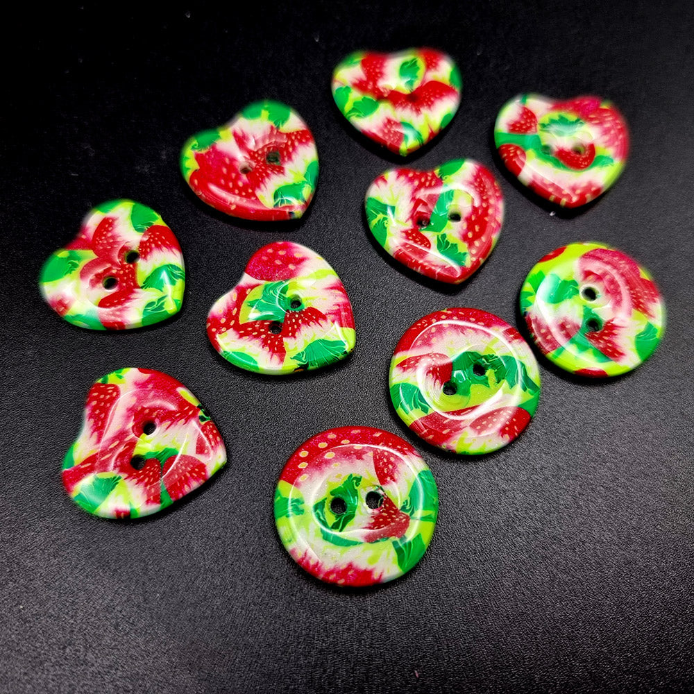 Strawberry Button polymer clay earrings in red, green and white by SweetyBijou