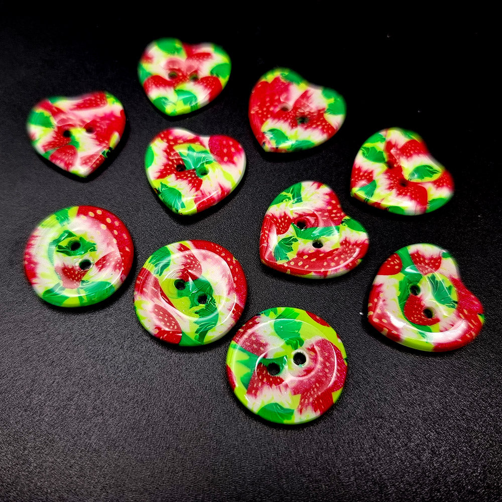 Strawberry Button polymer clay earrings in red, green and white by SweetyBijou