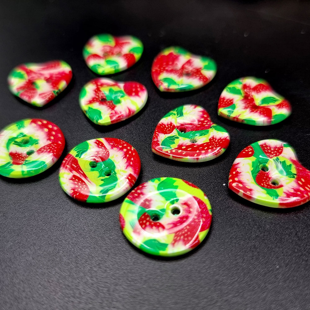 Strawberry Button polymer clay earrings in red, green and white by SweetyBijou