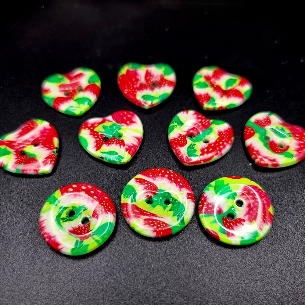 Strawberry Button polymer clay earrings in red, green and white by SweetyBijou