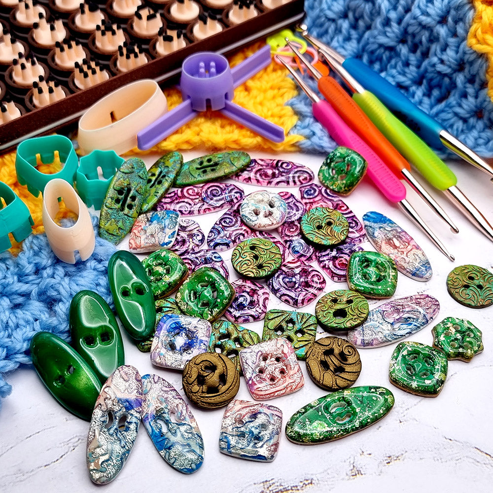 SweetyBijou Button Hole Puncher Toolkit with 40 center pins for polymer clay buttons