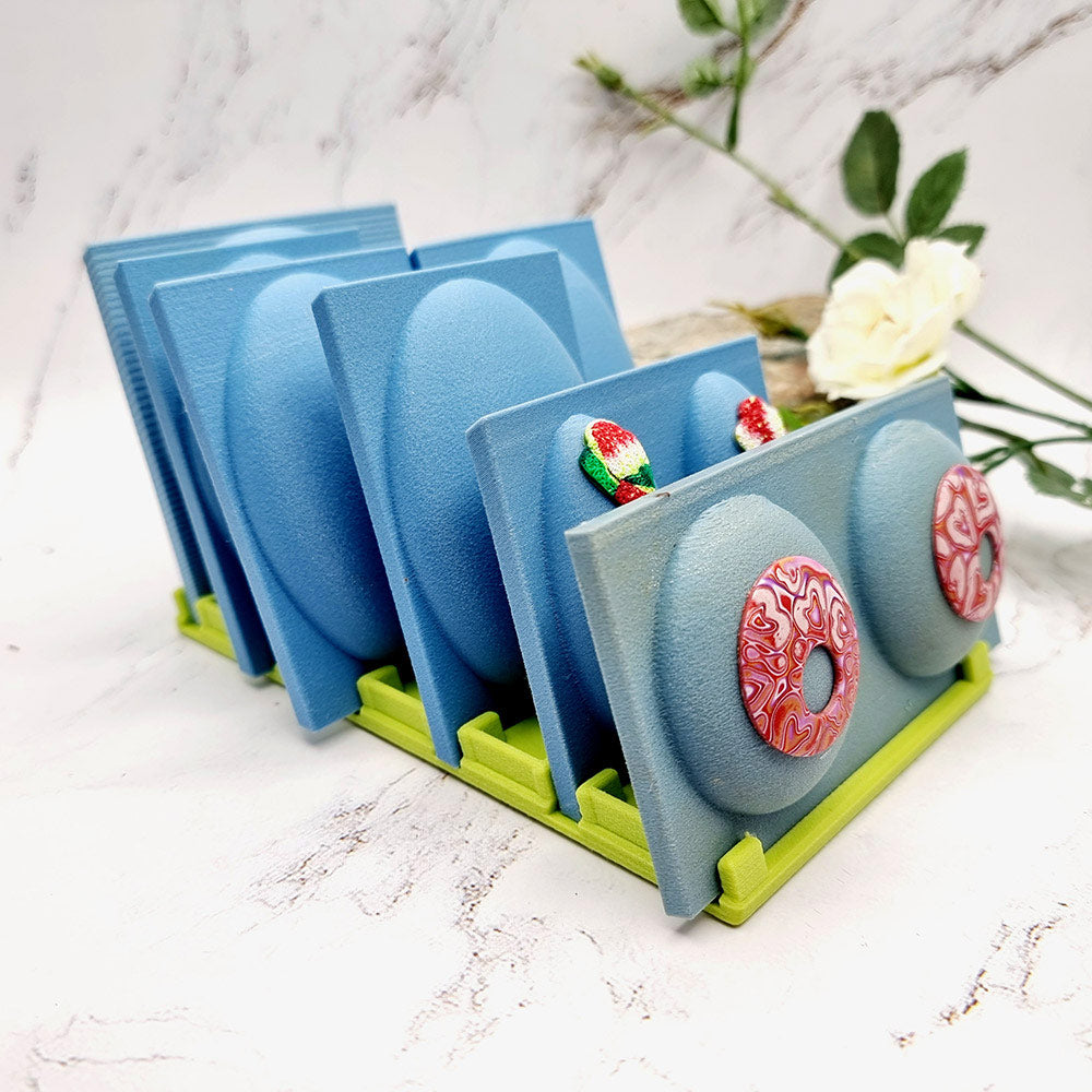 Baking base holder with angled slots for polymer clay baking