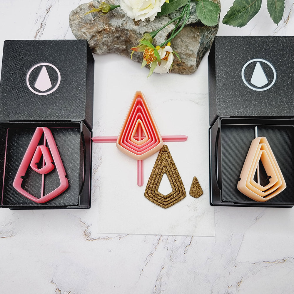 Set of five pink square drop Perfectly Aligned Imprint Cutters for polymer clay earrings