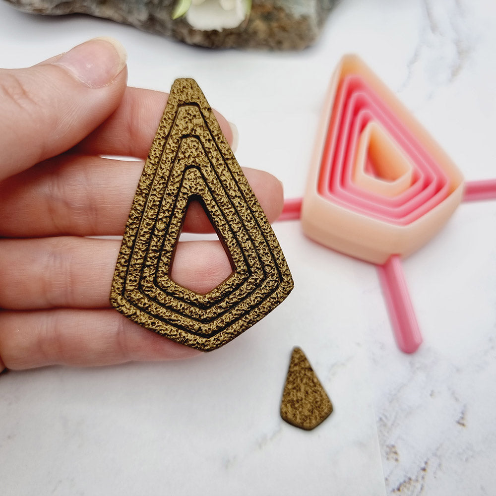 Set of five pink square drop Perfectly Aligned Imprint Cutters for polymer clay earrings