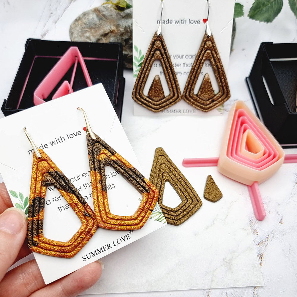 Set of five pink square drop Perfectly Aligned Imprint Cutters for polymer clay earrings