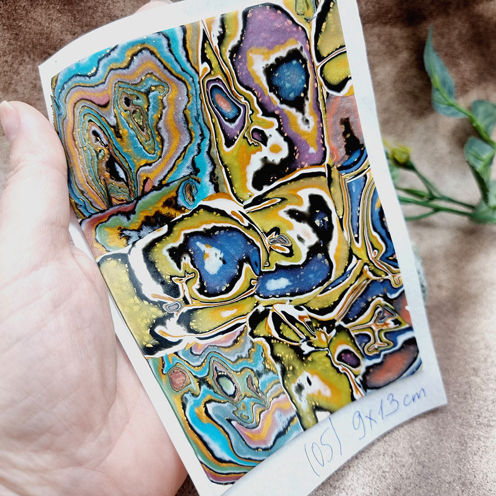 Raw Polymer Clay Veneer (05) "Aquarelle Painting" Mokume Gane