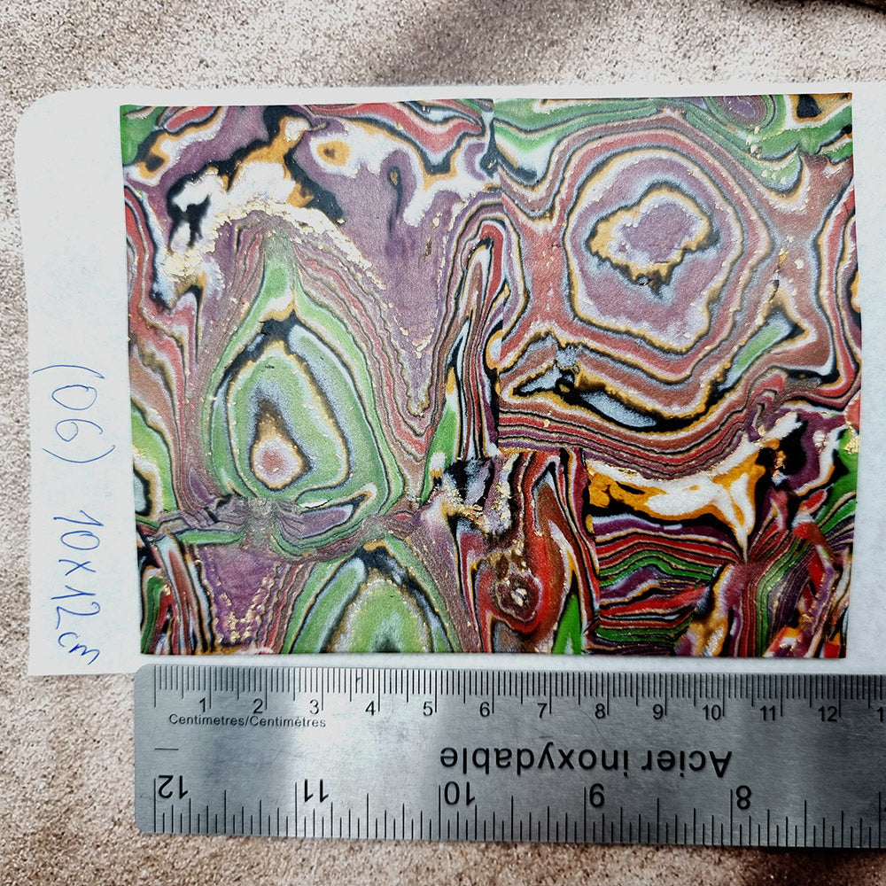 Raw Polymer Clay Veneer (06) "Red and Green" Mokume Gane