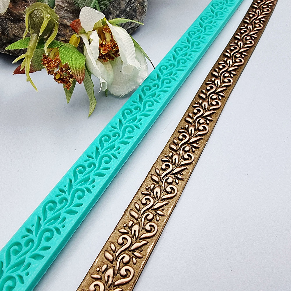 Floral Pattern border silicone texture strip for polymer clay