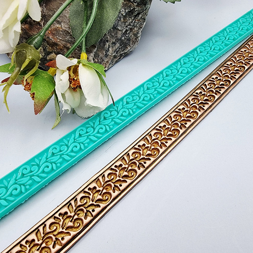 Floral Pattern border silicone texture strip for polymer clay