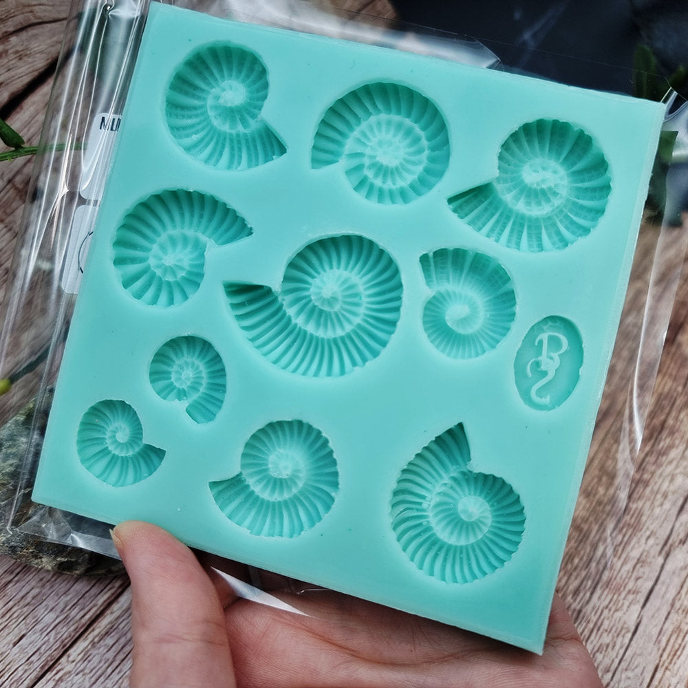 Square Ammonites silicone mold for polymer clay