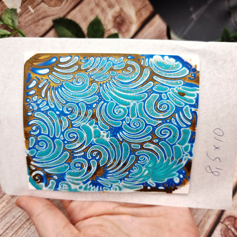 Unique Raw Polymer Clay Veneer - Blue Shells - 8.5x10cm