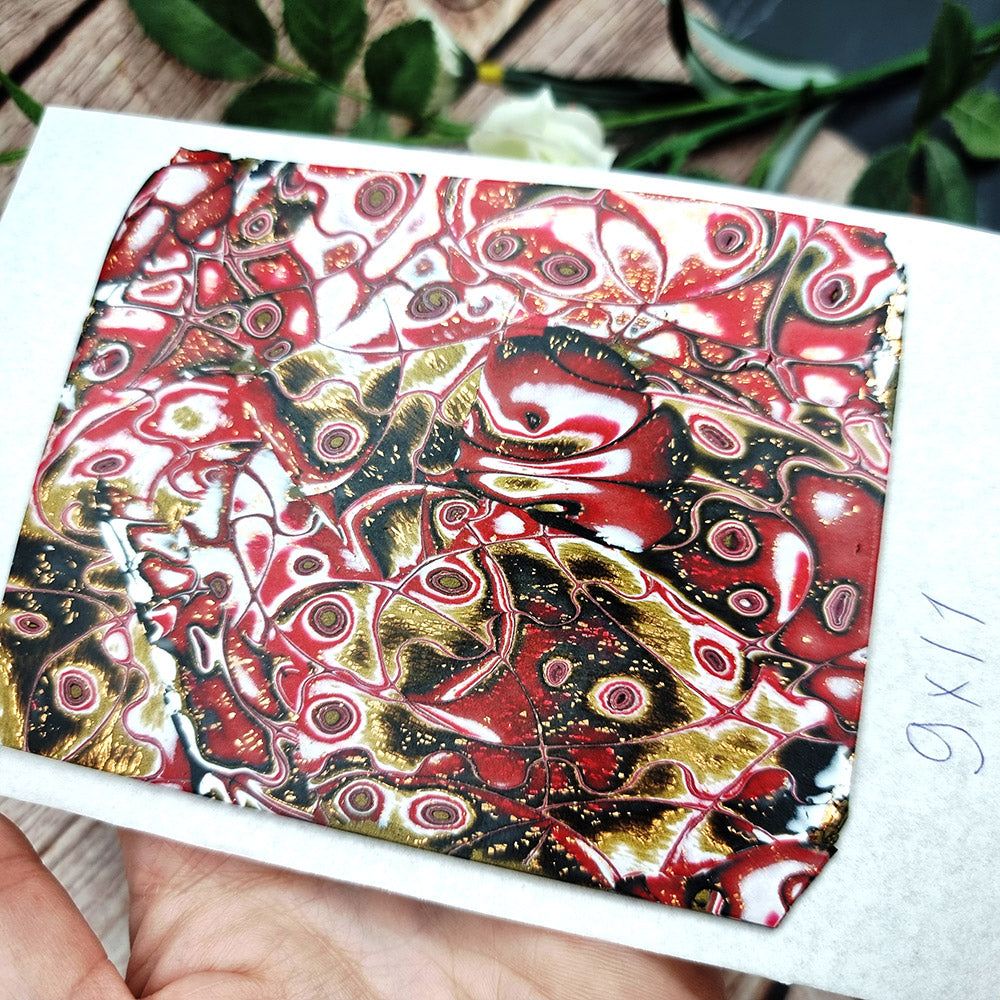 Raw polymer clay veneer sheet, Red Mocume Gane