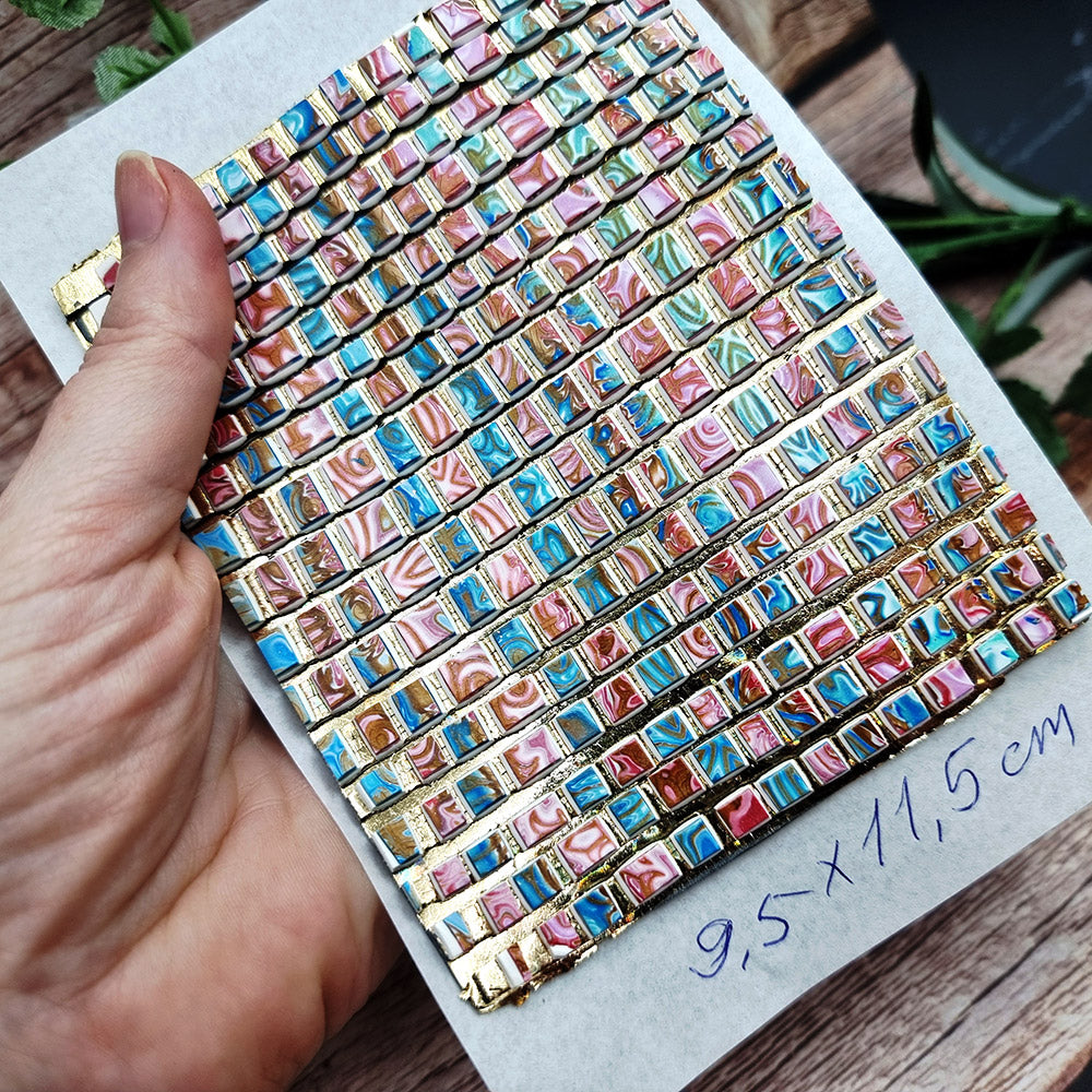 Raw polymer clay veneer sheet, Blue and Pink Mosaic