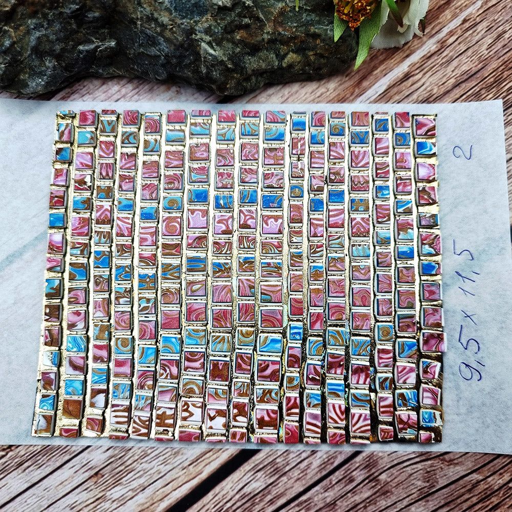 Raw polymer clay veneer sheet, Blue and Pink Mosaic
