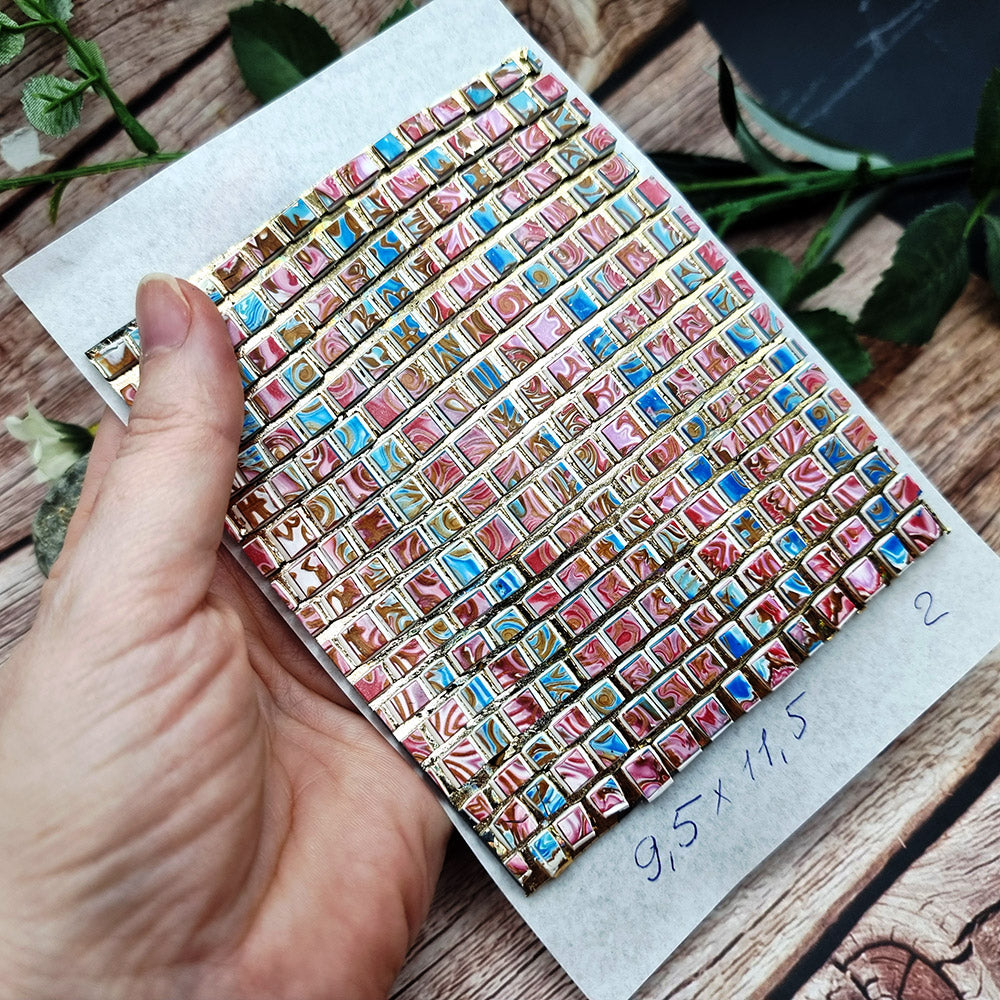 Unique Raw Polymer Clay Veneer - Blue and Pink Mosaic - 9.5x11.5cm #2