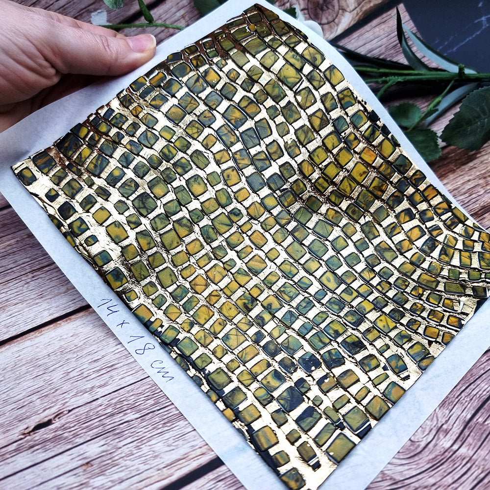 Raw polymer clay veneer sheet, Labradorite Mosaic