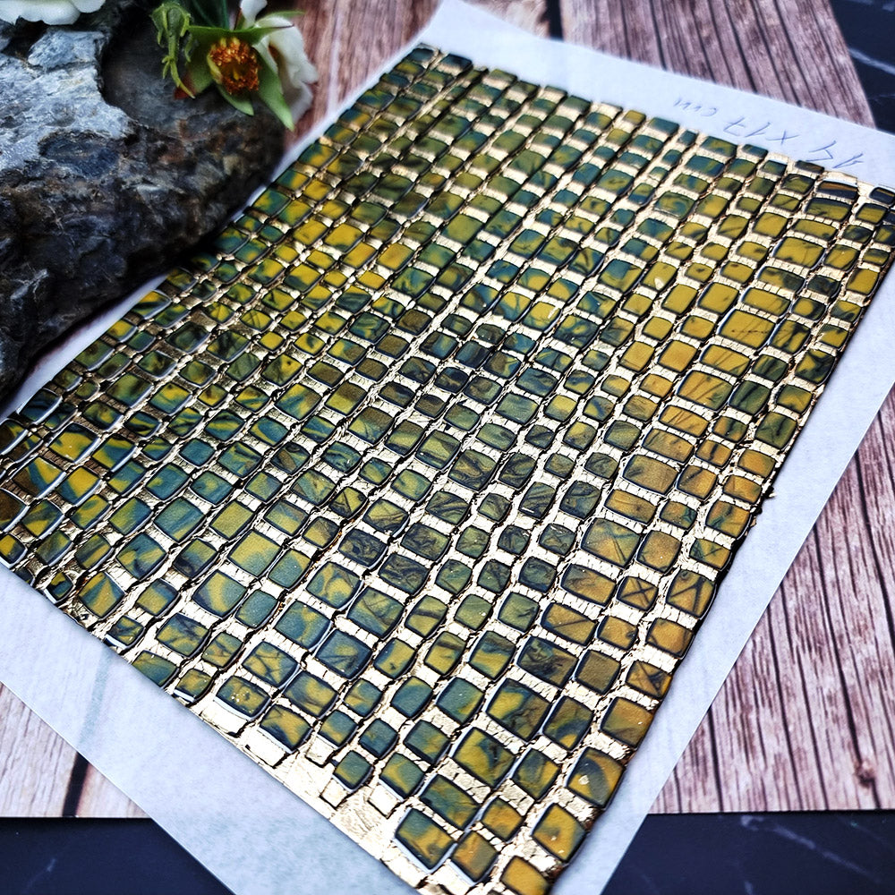 Raw polymer clay veneer sheet, Labradorite Mosaic