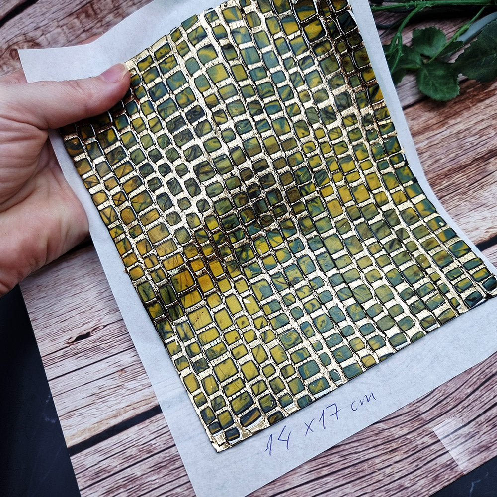 Unique Raw Polymer Clay Veneer - Labradorite Mosaic - 14x17cm