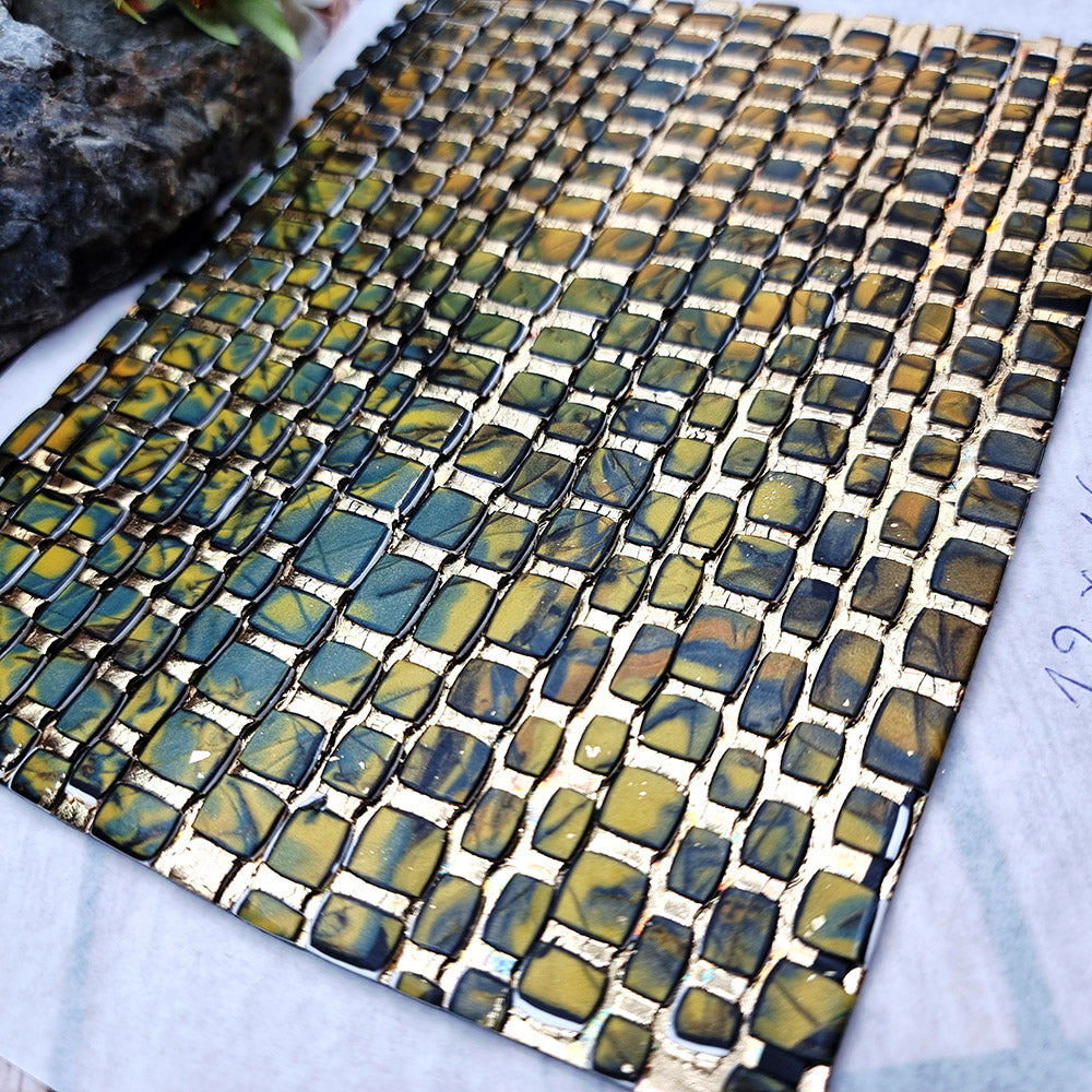 Raw polymer clay veneer sheet, Labradorite Mosaic