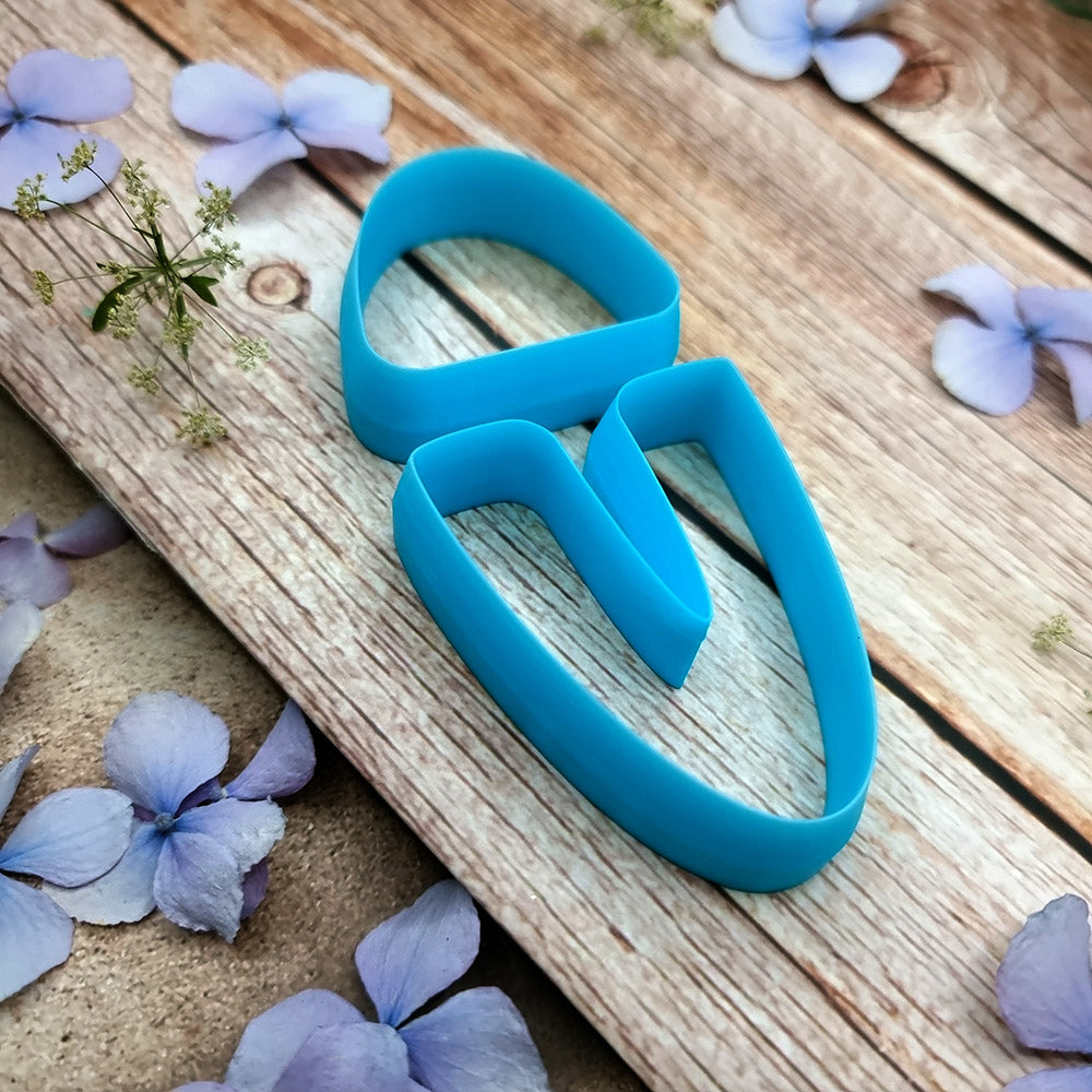 Blue PLA U-shape polymer clay cutter set in three sizes, arch cap and U piece, with finished two-tone clay earring components by SweetyBijou