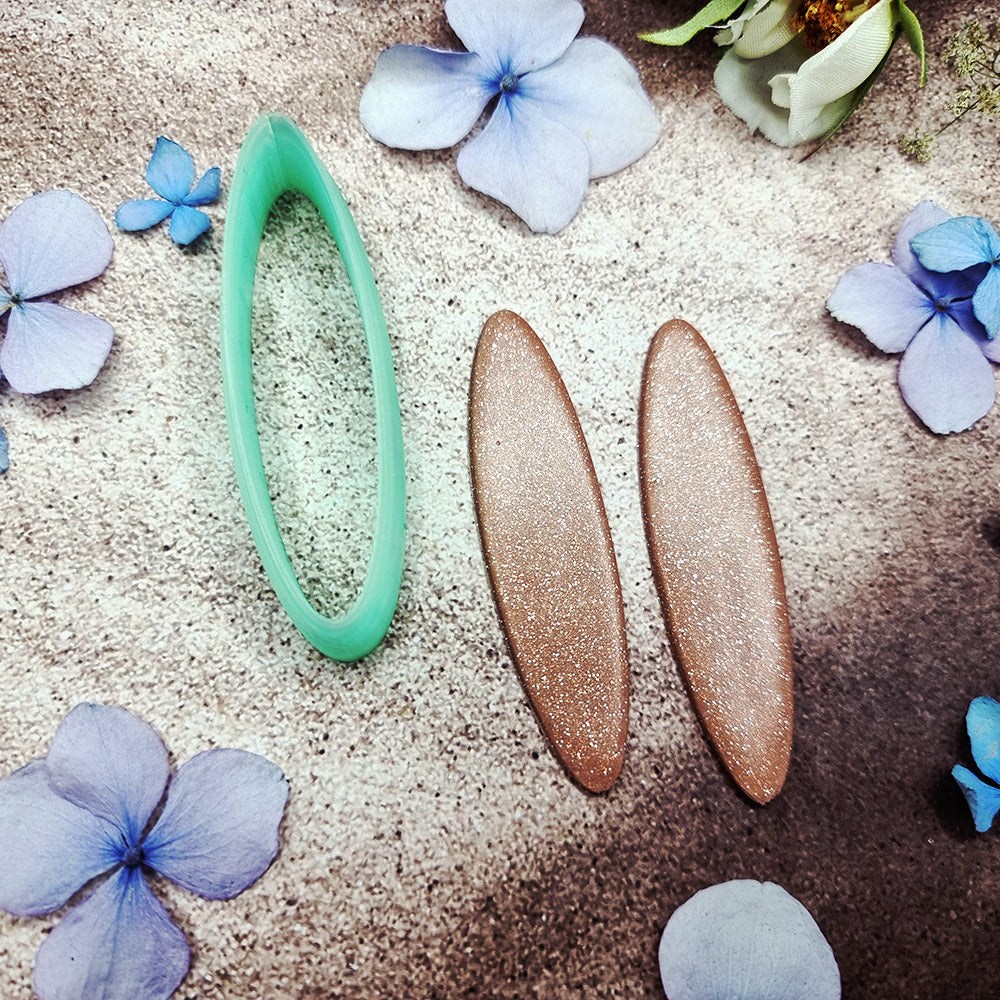Green PLA slim marquise polymer clay cutter pointed at both ends with terracotta clay marquise earring pieces by SweetyBijou