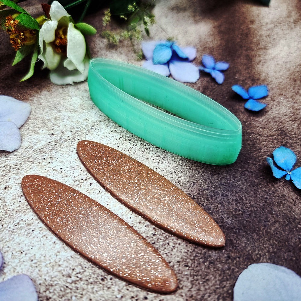 Green PLA slim marquise polymer clay cutter pointed at both ends with terracotta clay marquise earring pieces by SweetyBijou