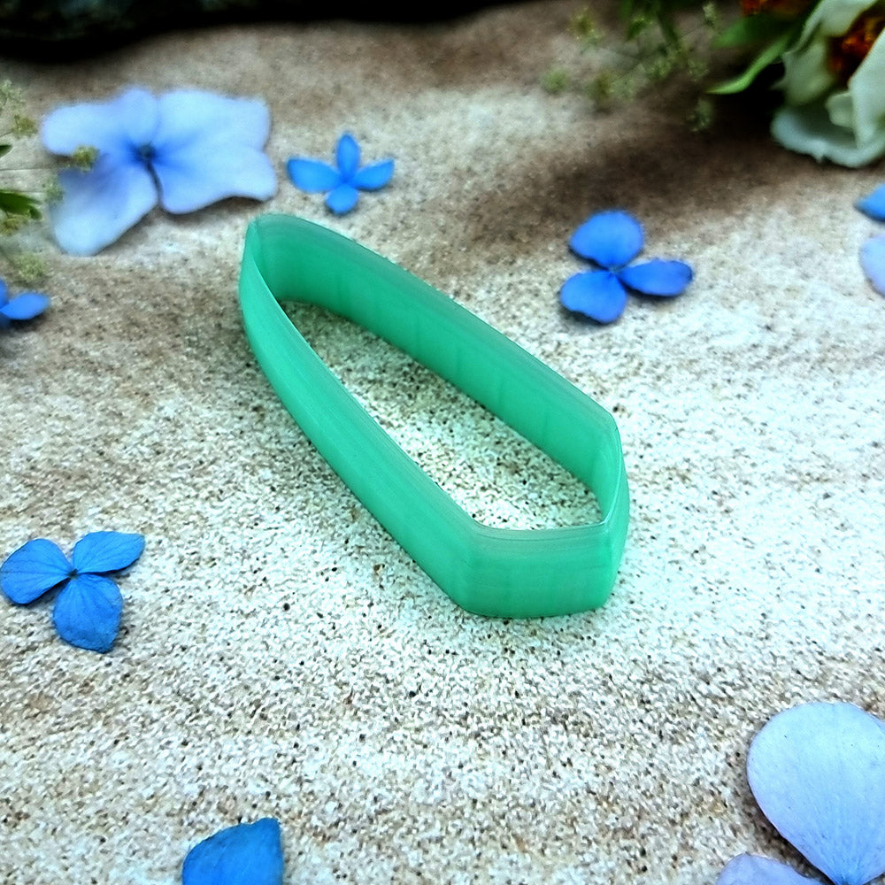 Green PLA angled dagger polymer clay cutter with a slanted base and terracotta clay blade earring pieces by SweetyBijou