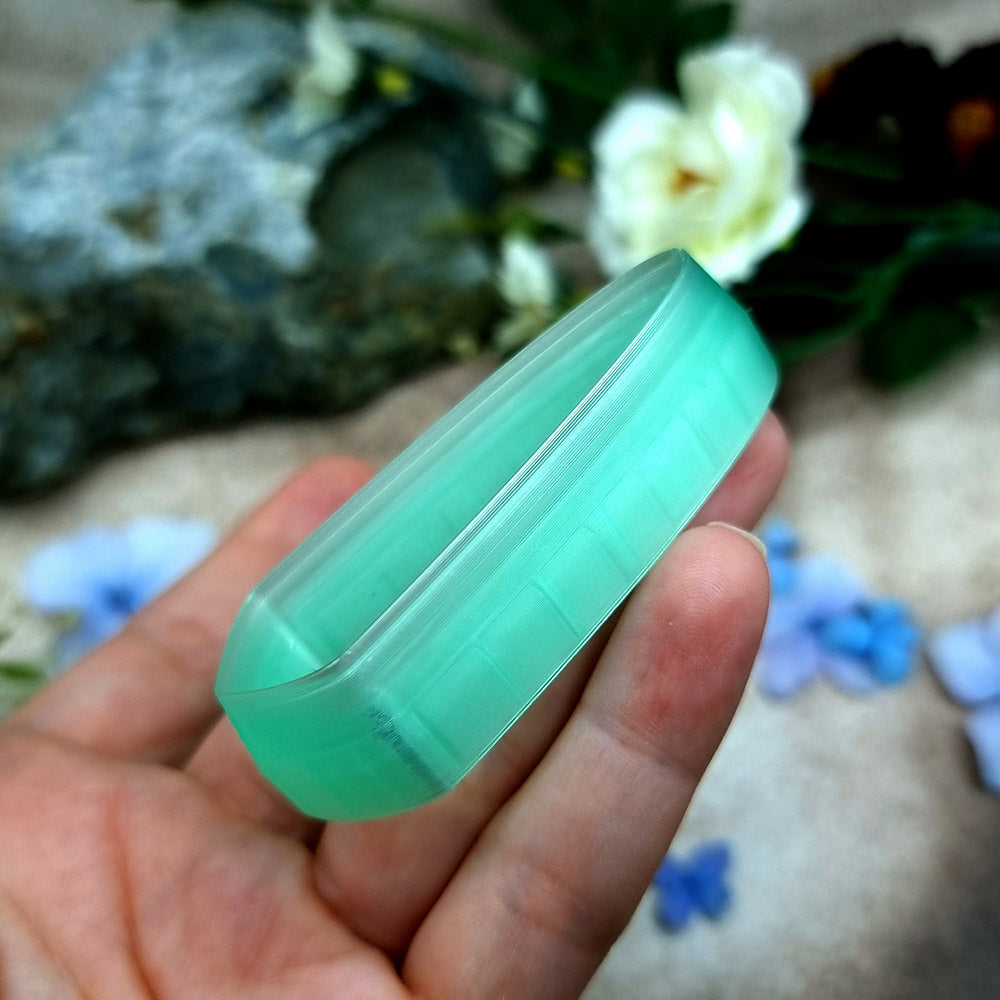 Green PLA angled dagger polymer clay cutter with a slanted base and terracotta clay blade earring pieces by SweetyBijou