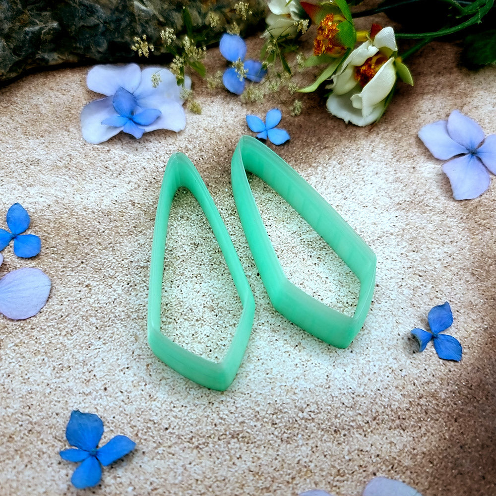 Pair of mirrored green PLA long kite polymer clay cutters, a left and a right cutter, for long statement earrings by SweetyBijou
