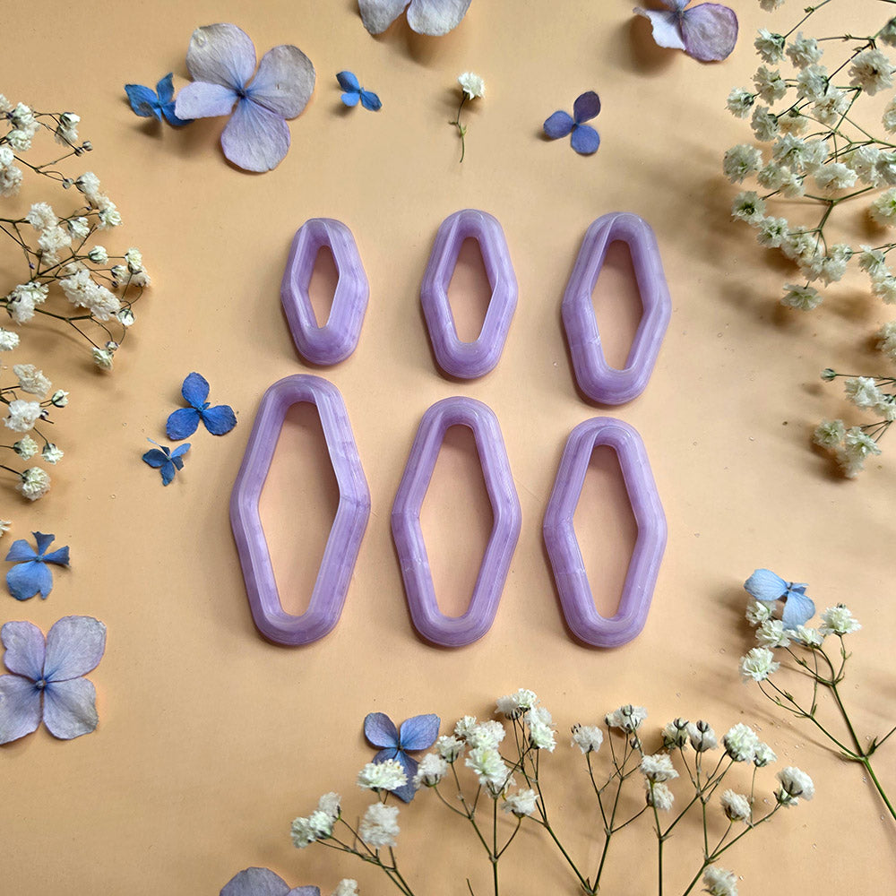 Clear resin pendant bail cutters for polymer clay, complete bundle of all 16 shapes in 6 sizes each