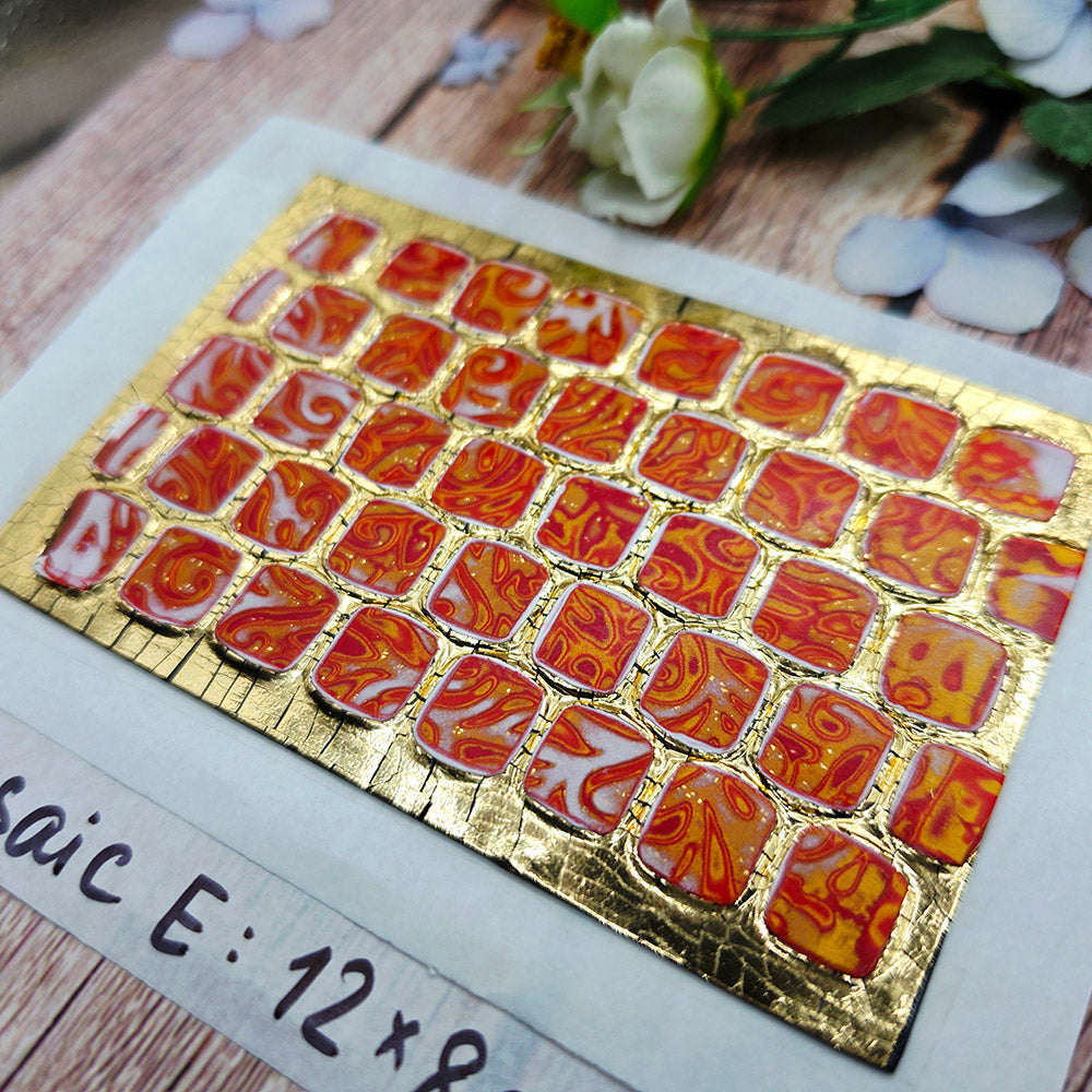 Raw polymer clay veneer sheet, Golden Fire Mosaic