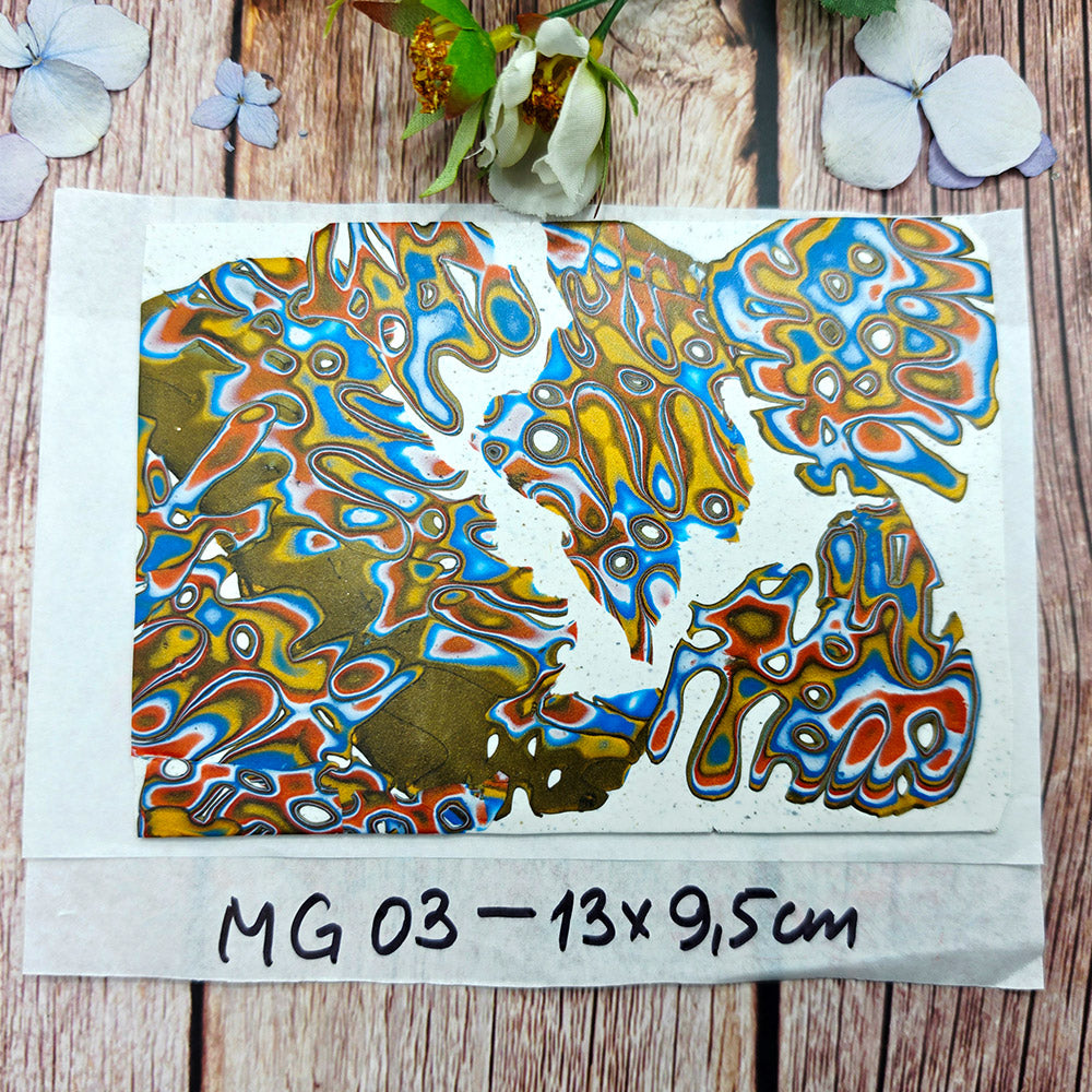 Raw polymer clay veneer sheet, Golden Tide Mokume Gane