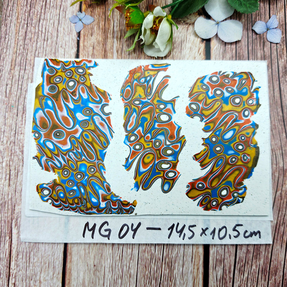 Raw polymer clay veneer sheet, Coral Lagoon Mokume Gane