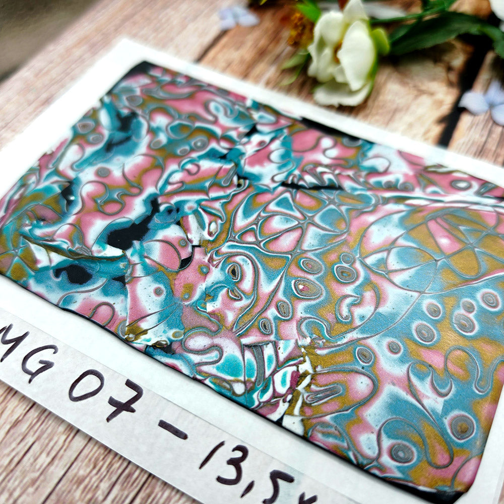 Raw polymer clay veneer sheet, Pastel Reef Mokume Gane