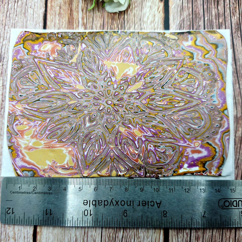 Raw polymer clay veneer sheet, Golden Blush Mandala Mokume Gane