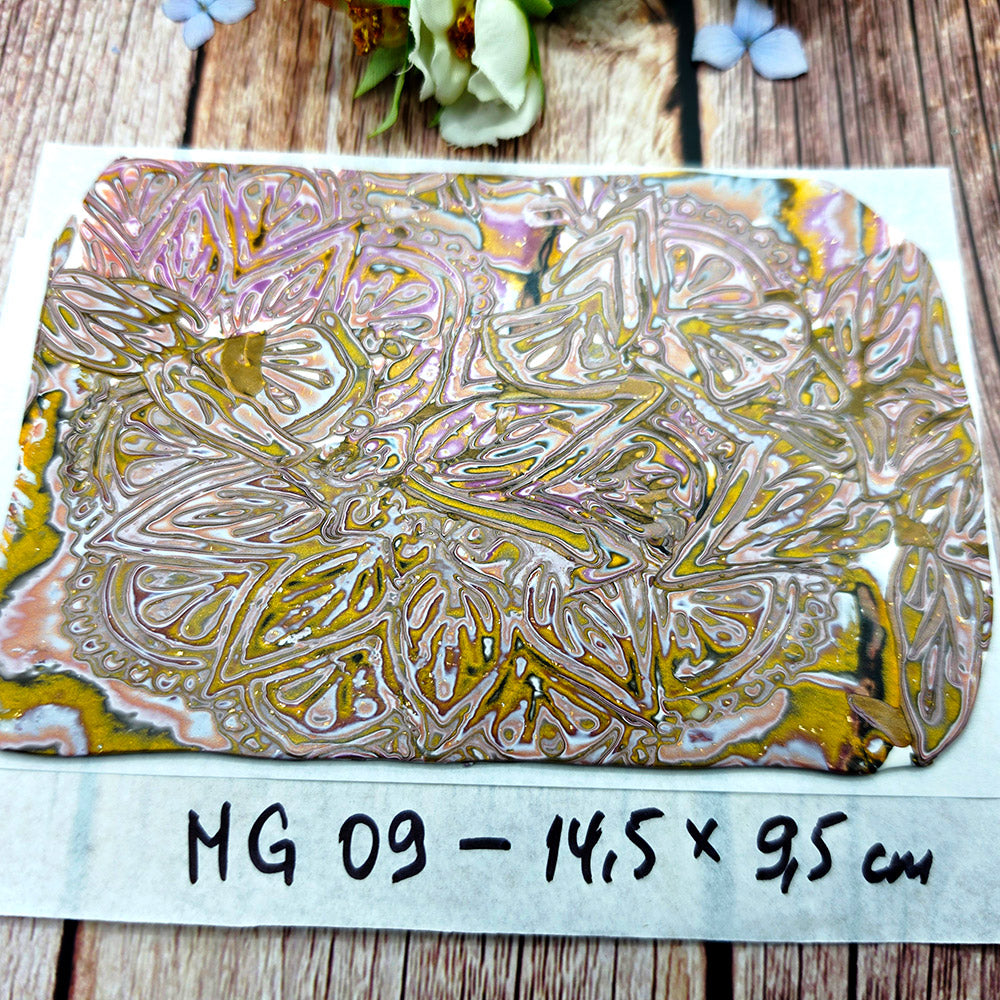 Raw polymer clay veneer sheet, Gilded Blush Mandala Mokume Gane