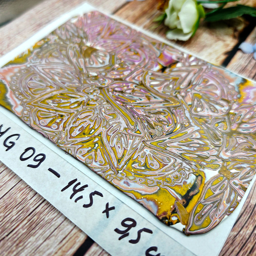 Raw polymer clay veneer sheet, Gilded Blush Mandala Mokume Gane